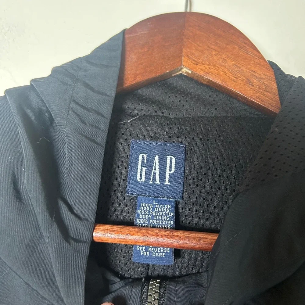 VINTAGE GAP Women‎ Black Hooded Zip Up Jacket Lightweight Parka Size L